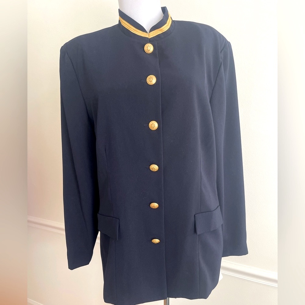 Military Jacket Vintage Maggy London Blue Structured Sailor Blazer